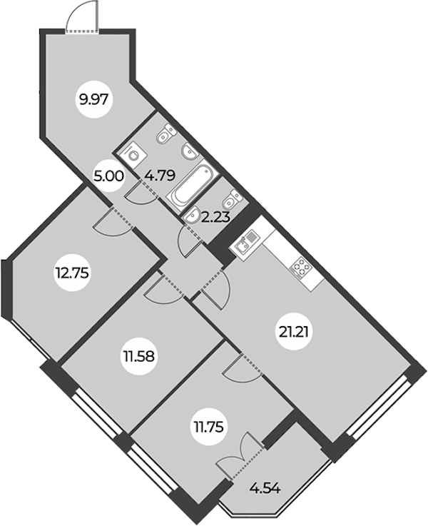 3-комнатная квартира 81.55 м², 17/24 эт., ЖК «Огни Залива»